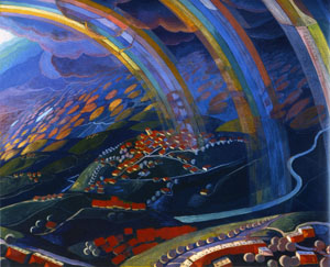Gerardo Dottori, Paesaggio con tre arcobaleni visto dall'alto - Miracolo di luci volando, 1932