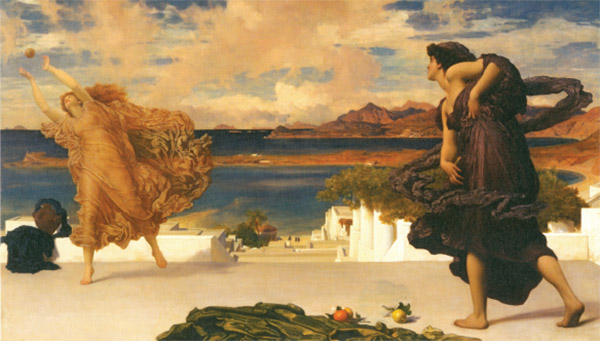 Giovani donne dell'antica Grecia giocano a palla